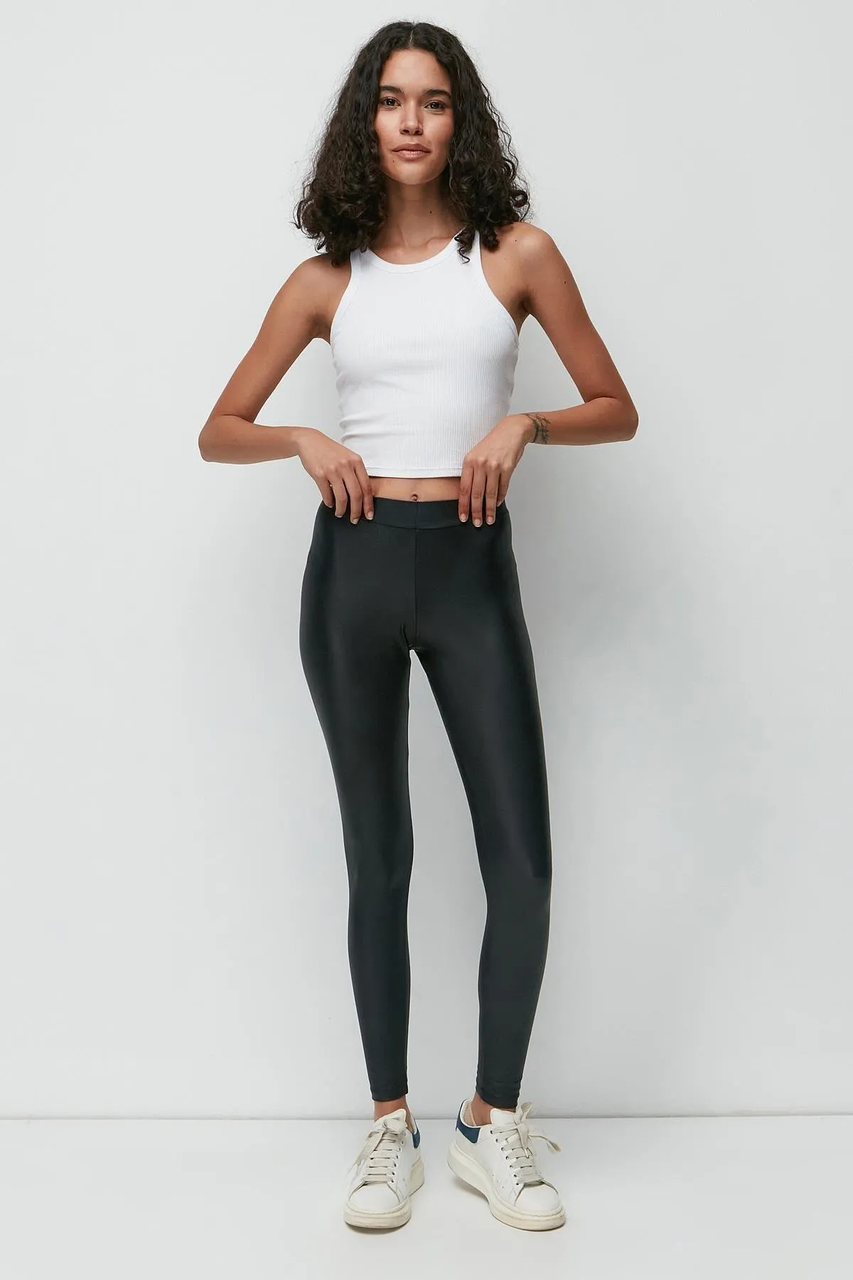 C&City  Lederleggings mit hoher Taille 9414 Schwarz