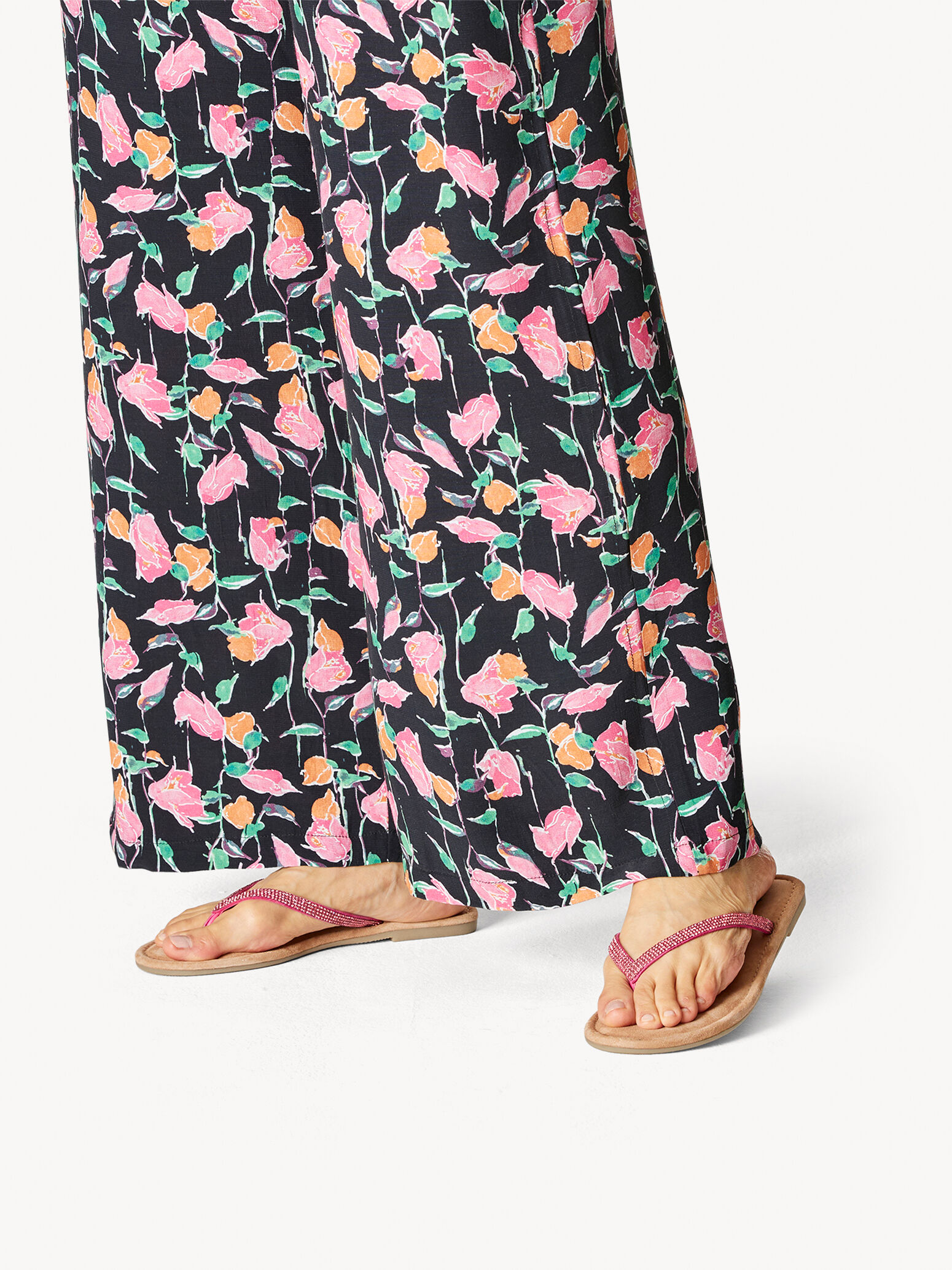 Tong en cuir - rose fuchsia