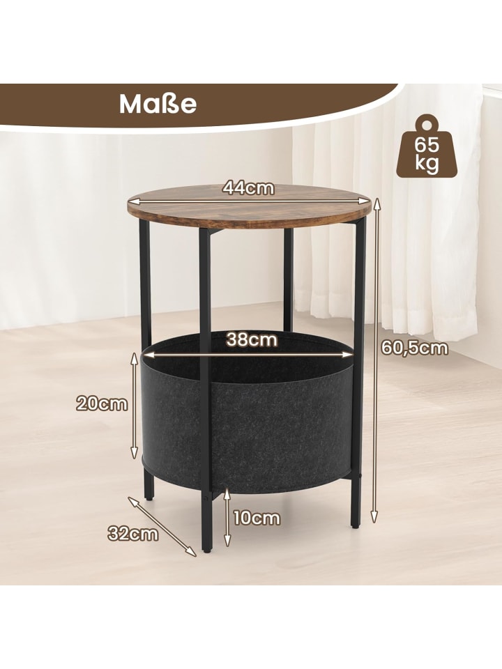 COSTWAY Beistelltisch mit Stoffkorb in Braun günstig kaufen onesize