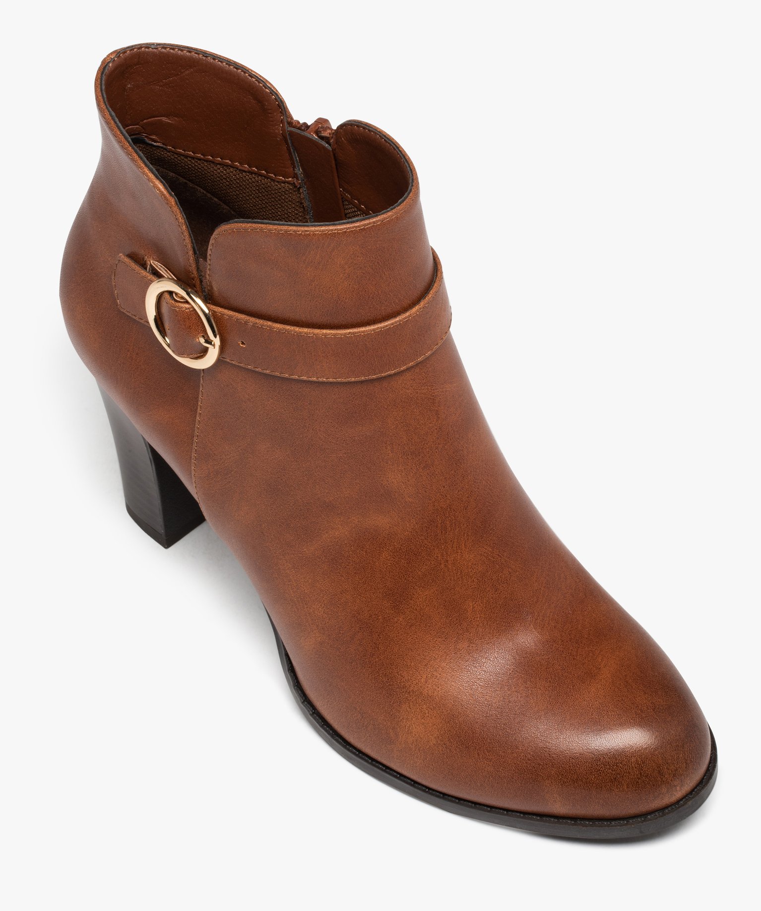 Boots femme unies à talon haut carré avec bride à boucle camel | GEMO