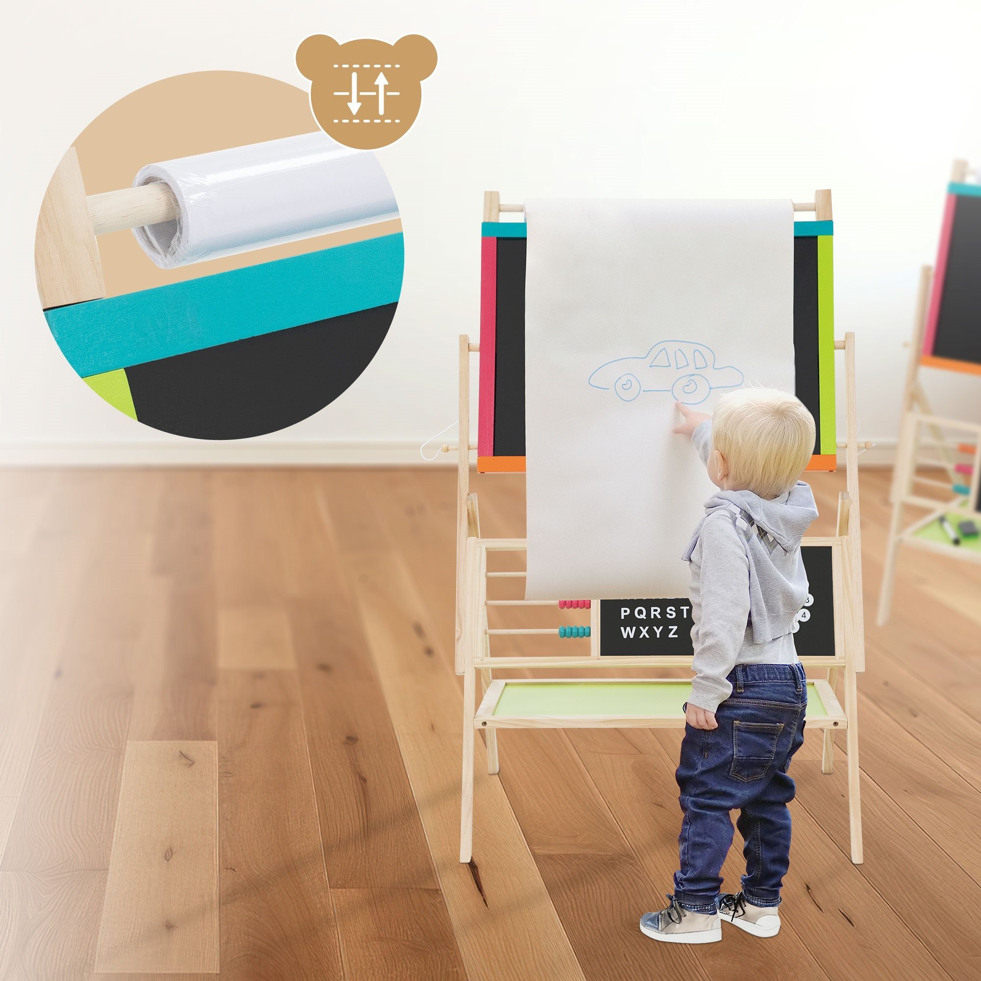 Joyz Tafel 3 in 1 Kindertafel zum Spielen 70x47x100 cm Natur/Schwarz aus Holz