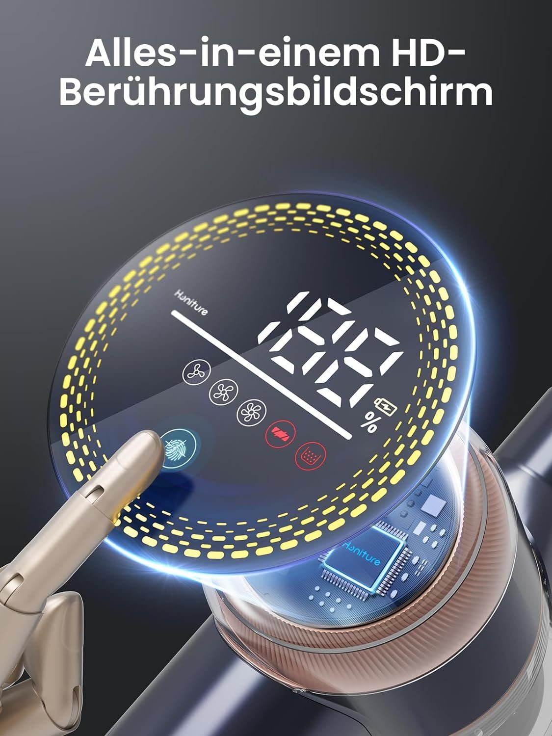 Honiture Akku-Hand-und Stielstaubsauger, Handstaubsauger, 400W/33000pa handstaubsauger mit akku, Bis zu 60 Min Laufzeit, 1.5L Staubbehälter, für Tierhaare,Teppich und Hartböden