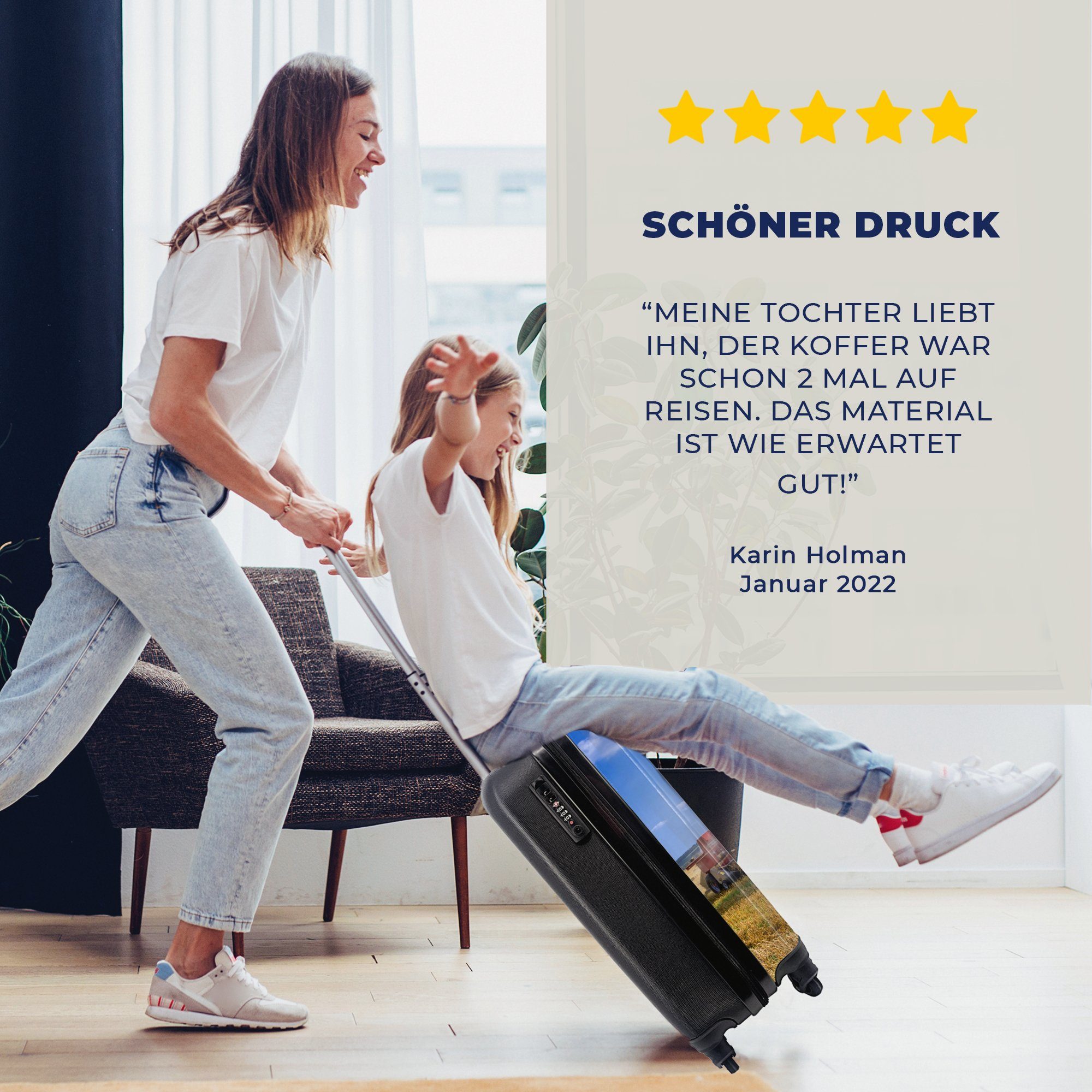 MuchoWow Handgepäckkoffer Traktor - Bauernhof - Heu - Feld - Sonne - Landleben, 4 Rollen, Reisetasche mit rollen, Handgepäck für Ferien, Trolley, Reisekoffer
