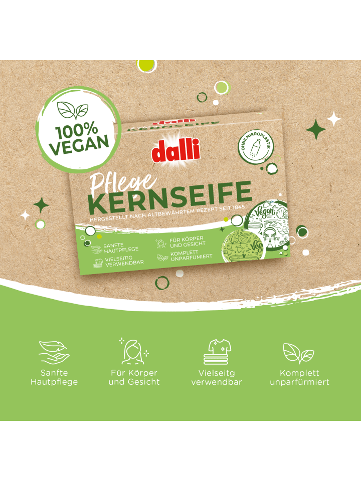 DALLI-WERKE Pflege-Kernseife 125g - feste Seife - 100% vegan - ohne Parfüm günstig kaufen onesize