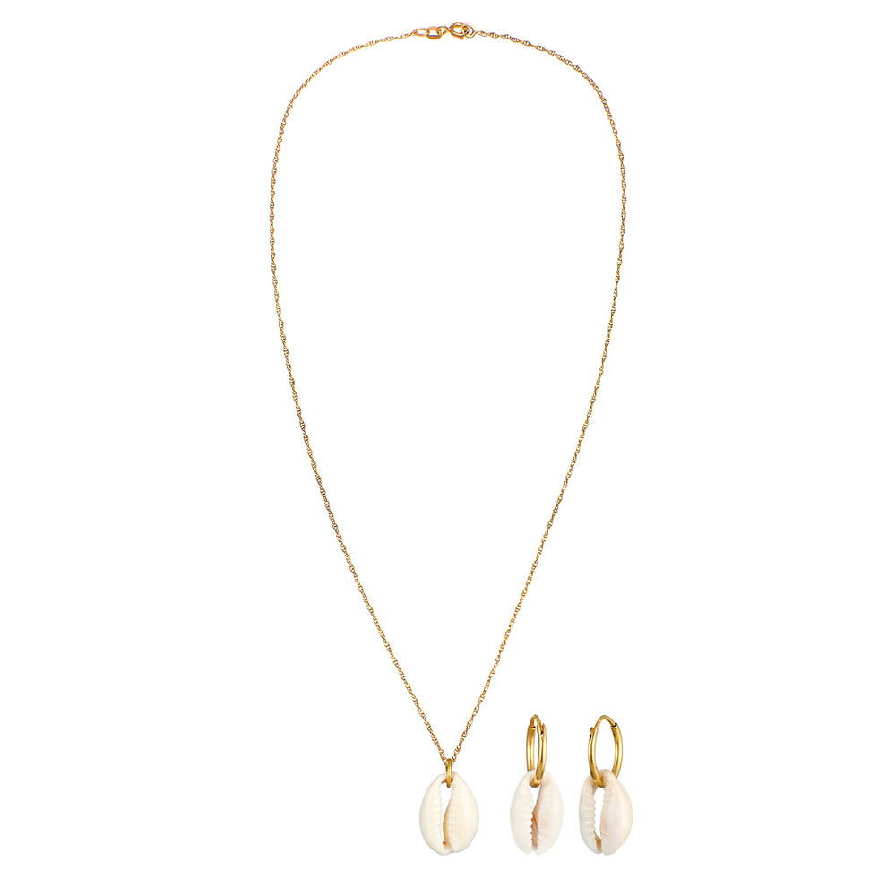 Elli Elli Ensemble de Bijoux Femmes Coquillage Kauri Set pendentif d'oreilles tendance Bijoux
