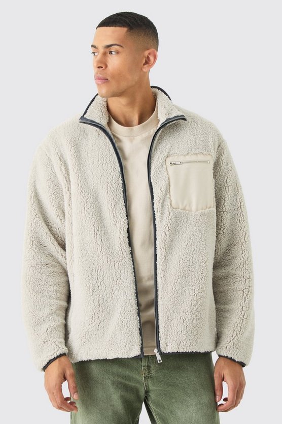 Oversize Kontrast Borg-Jacke