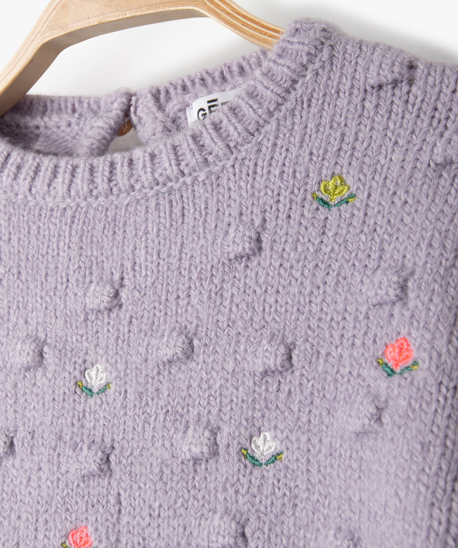 Robe pull bébé fille en maille brodée violet clair | GEMO