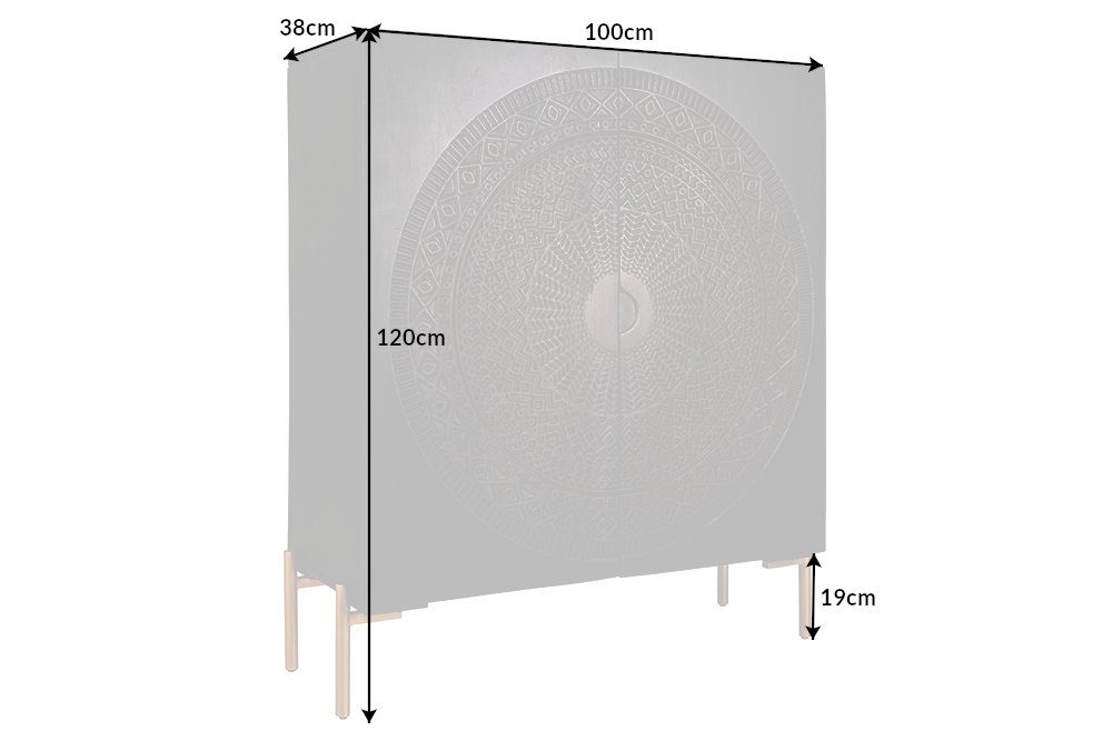 riess-ambiente Highboard MANDALA 120cm schwarz / gold, Massivholz · Schrank · Kommode · Wohnzimmer · Mango · Boho