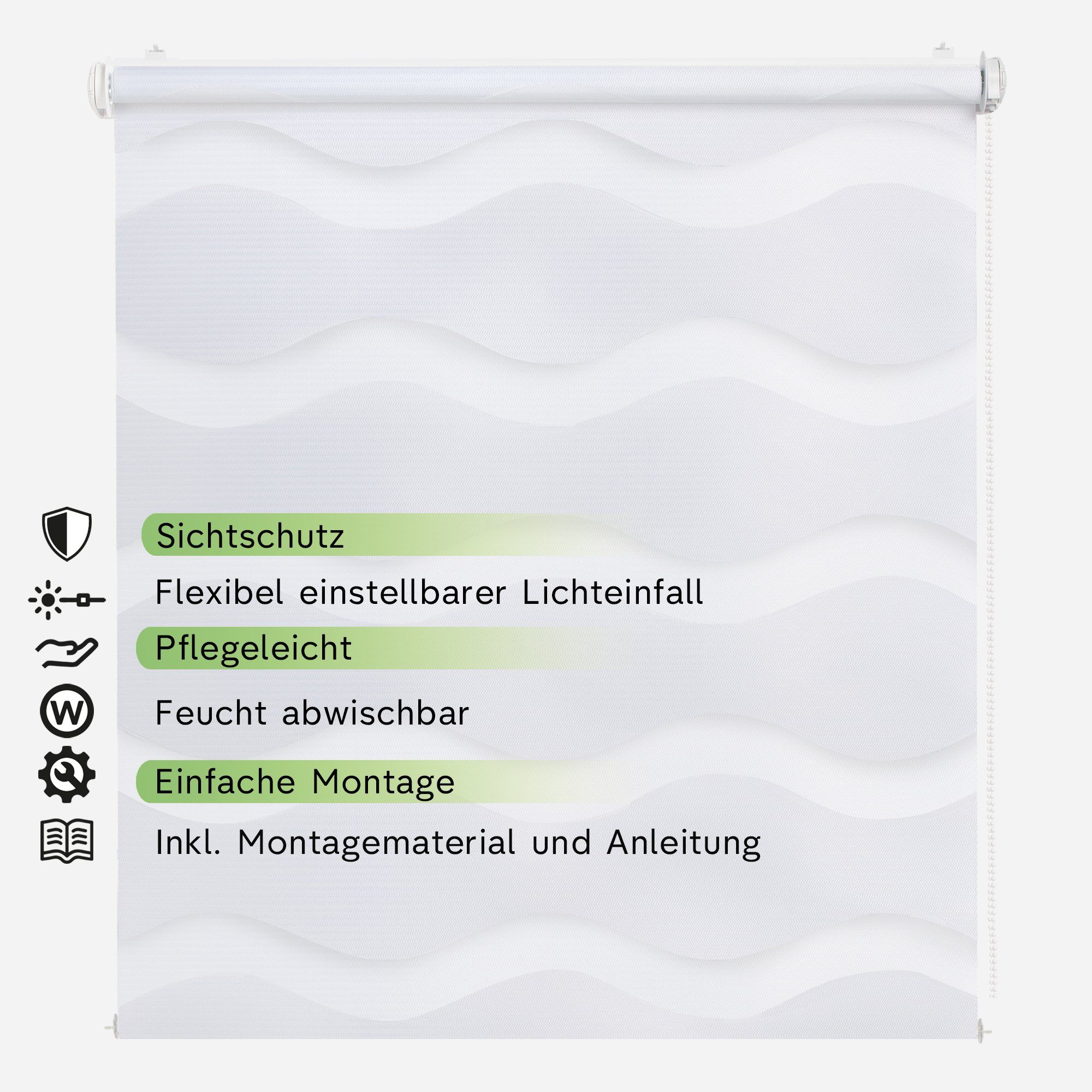 Doppelrollo Fensterrollo WELLE Klemmfixierung, Rikmani, Klemm- oder Schraubmontage