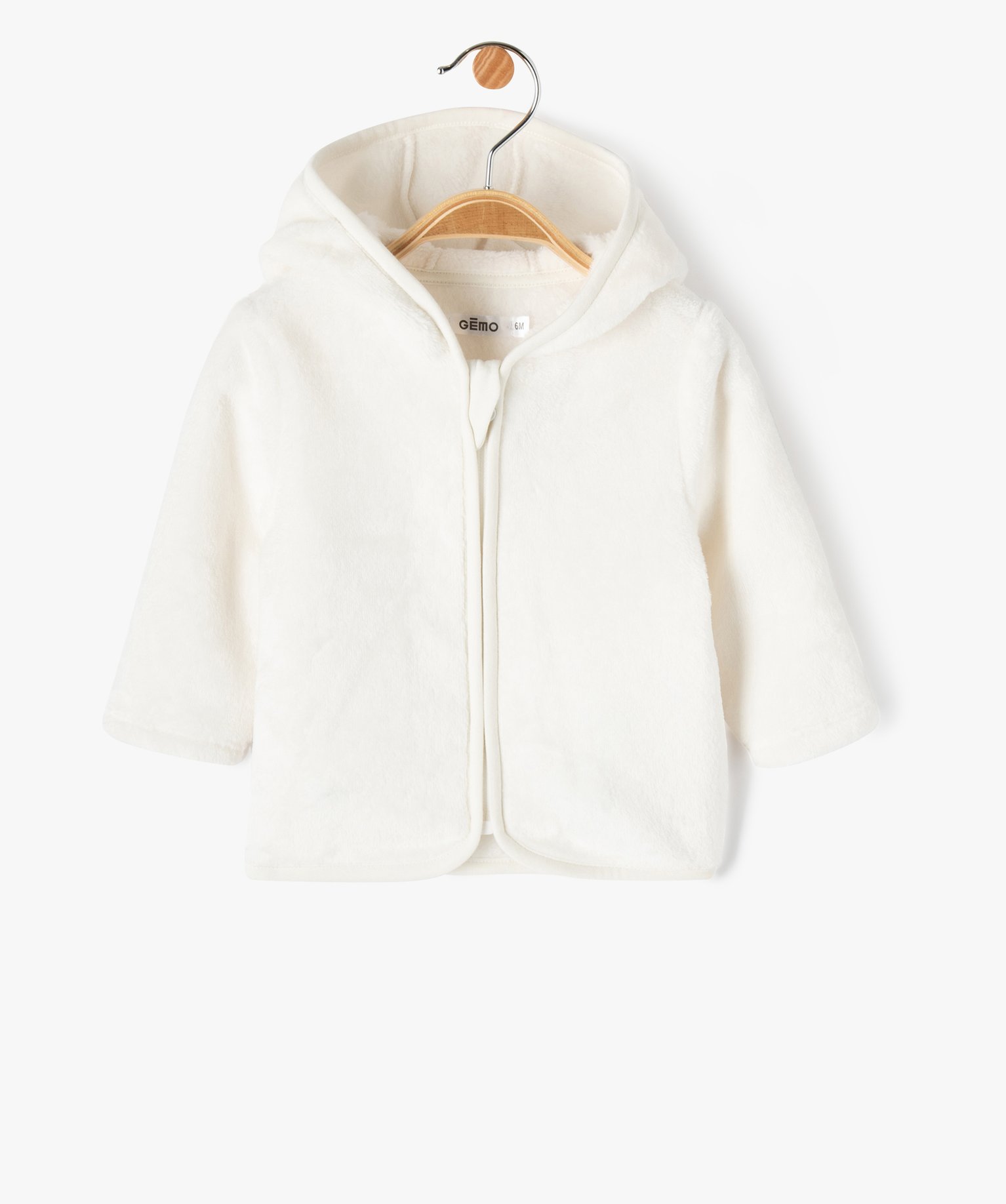 Sweat zippé à capuche en fourrure imitation bébé ecru | GEMO