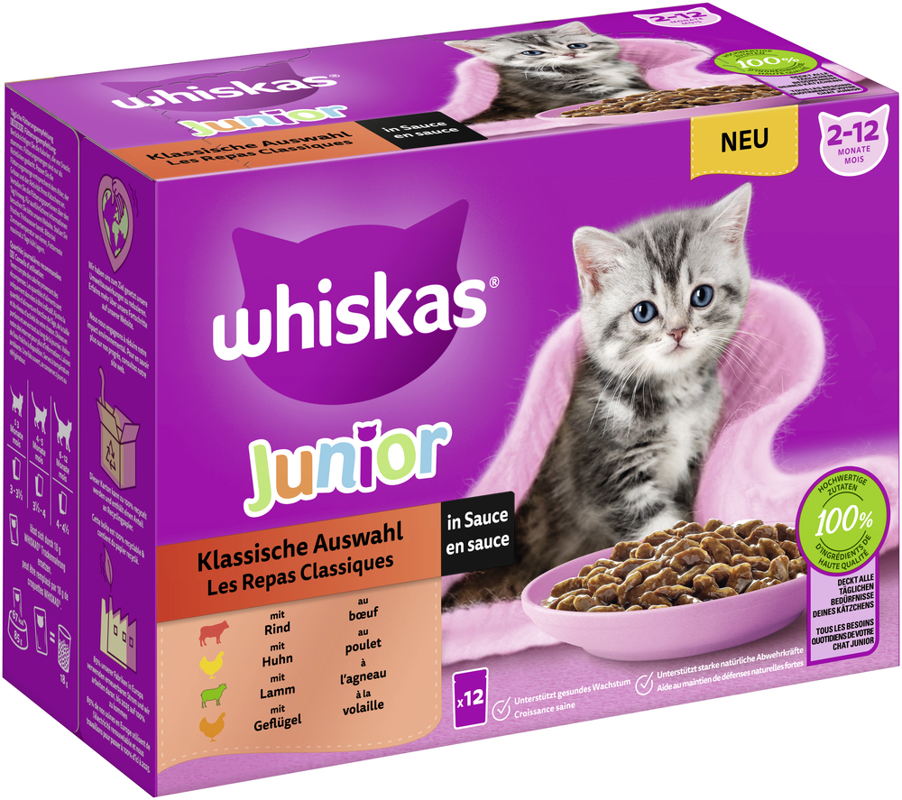 Whiskas Nassfutter Whiskas Multipack Junior Klassische Auswahl in Sauce 12 x 85g