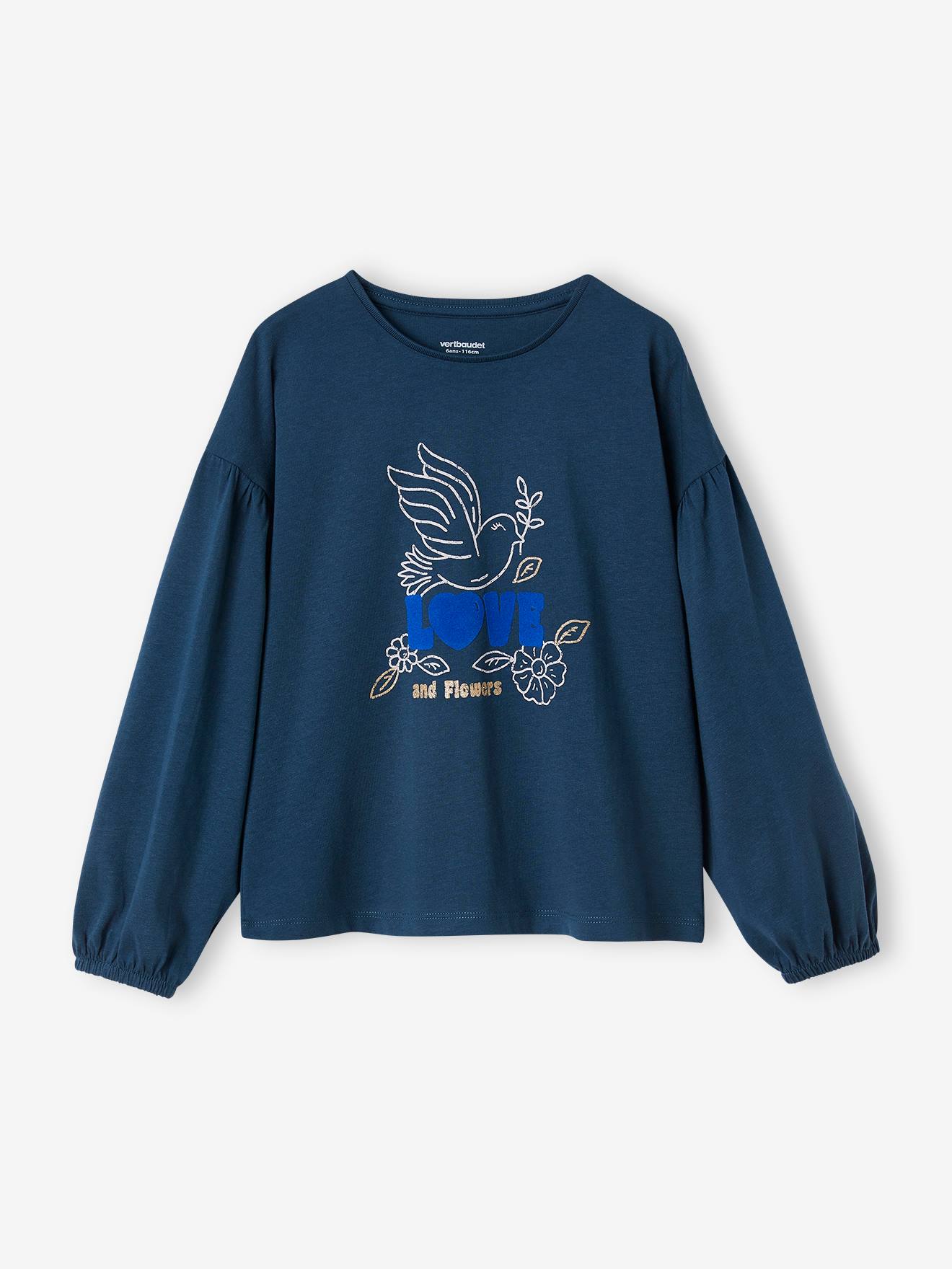 Tee-shirt détails brillants et message velours fille violine