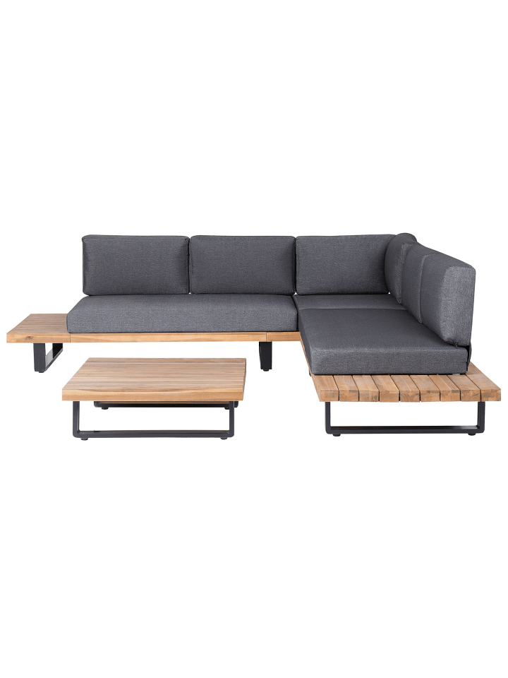 Beliani 4-tlg Lounge Set MYKONOS in Grau/Heller Holzfarbton günstig kaufen onesize