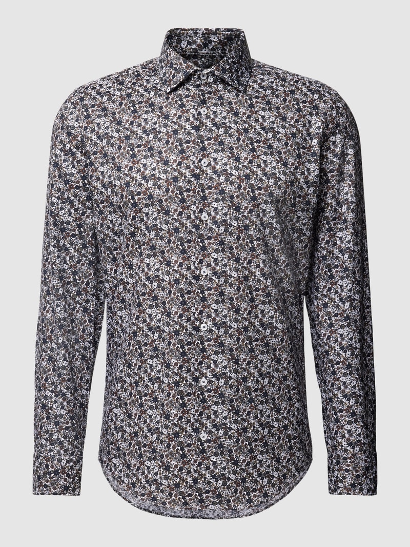 Slim Fit Business-Hemd mit floralem Muster in olivgrün