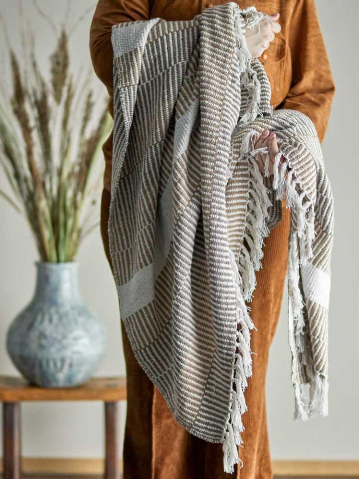 Bloomingville Decke ISNEL Natur Braun Gestreift 160x130 cm günstig kaufen onesize