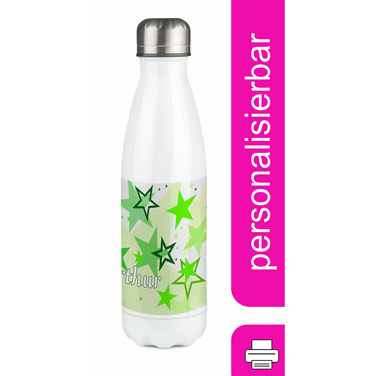Edelstahl Kinder Thermoflasche / Trinkflasche bunt Sternenhimmel Farbe grün Spülmaschinenfest, Auslaufsicher, Bruchfest, Doppelwandig, Für Heißgetränke geeignet, Mit Deckel, Isoliert