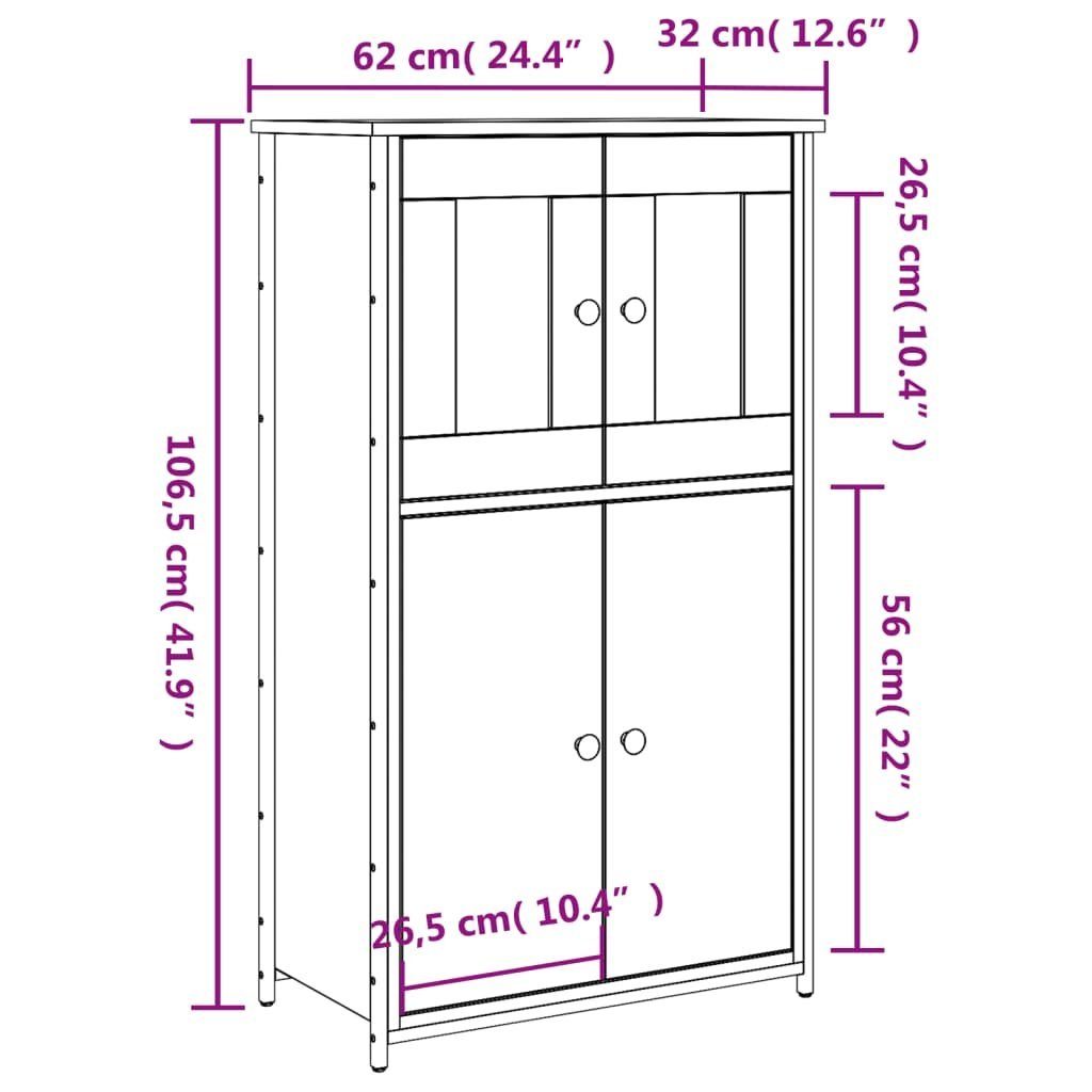 vidaXL Anrichte Highboard Braun Eichen-Optik 62x32x106,5 cm Holzwerkstoff Glas Vitrine