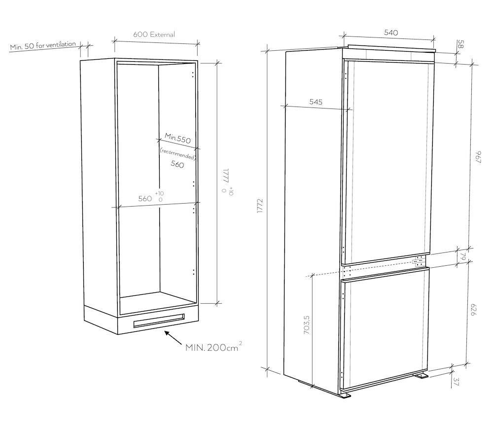 Candy Einbaukühlgefrierkombination CBT5518EW, 177,2 cm hoch, 54 cm breit