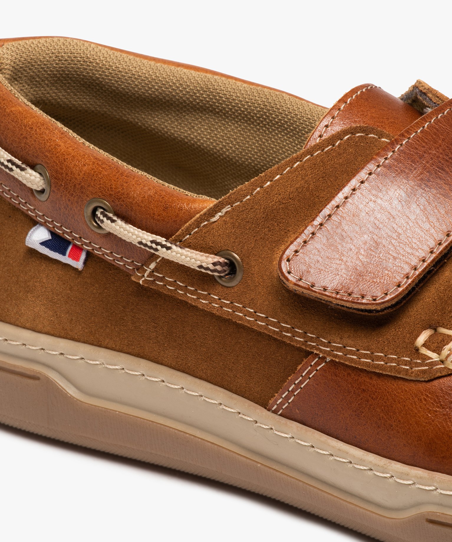 Chaussures bateau homme en cuir fermeture à scratch camel | GEMO
