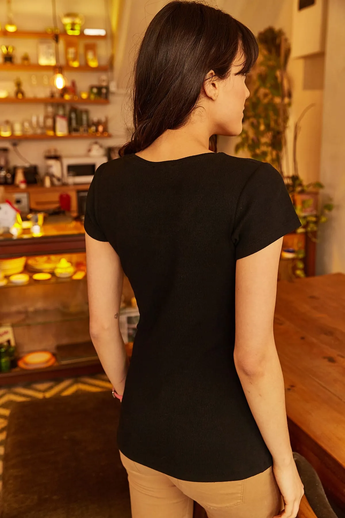 Olalook  Schwarzes Camisole-T-Shirt mit Reißverschluss für Damen BLZ-19000112