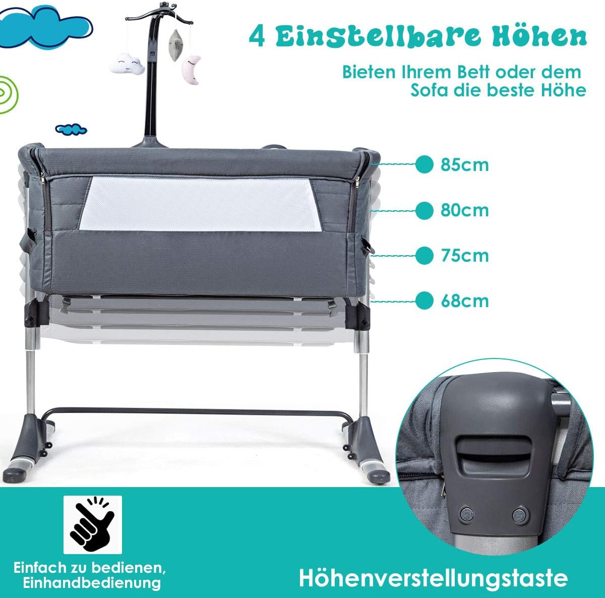 Costway 2 in 1 Beistellbett & Babybett breit-