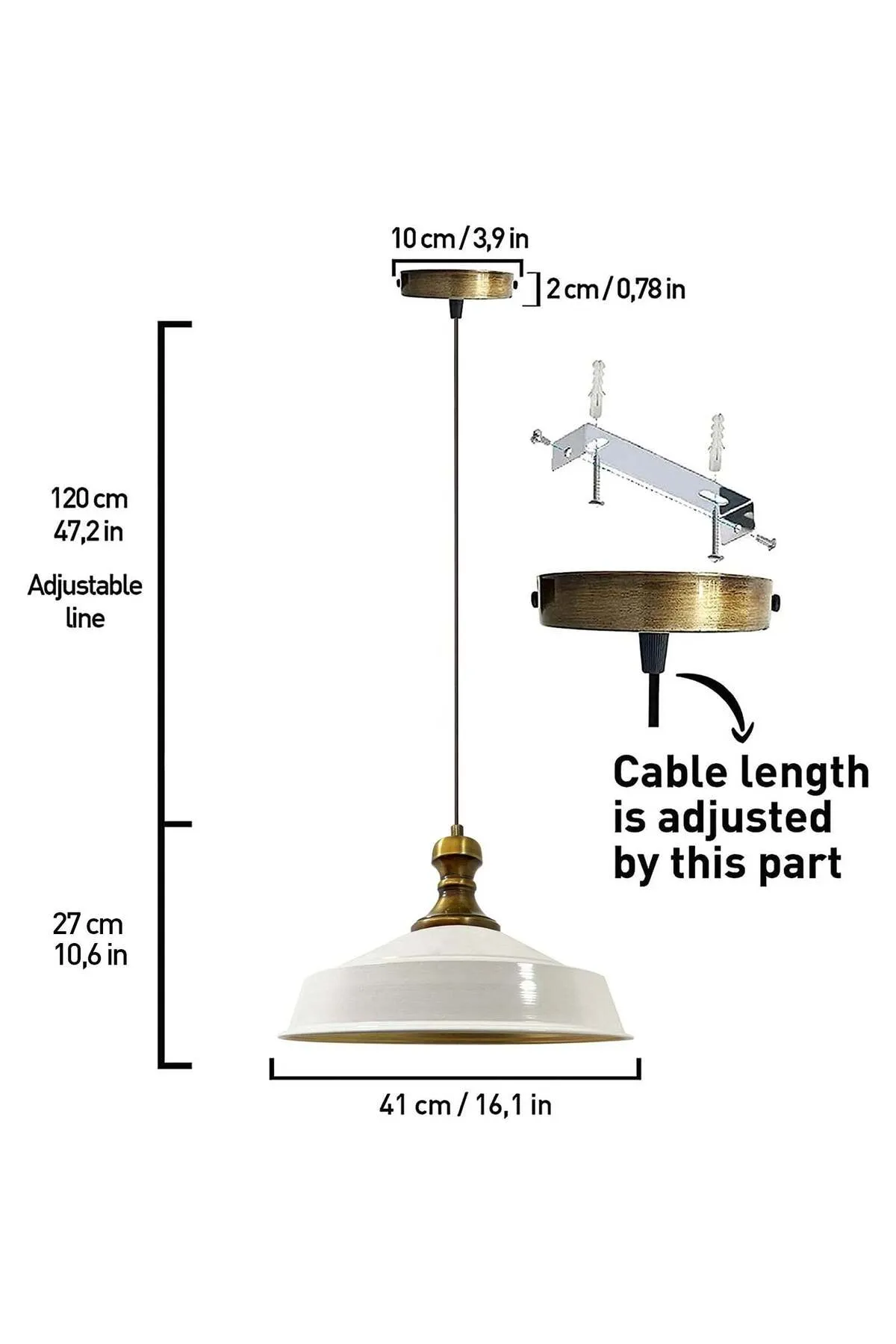 Bamyum  Pendelleuchte Asletl-Knob, Metall, 41 cm, Weiß Lampe