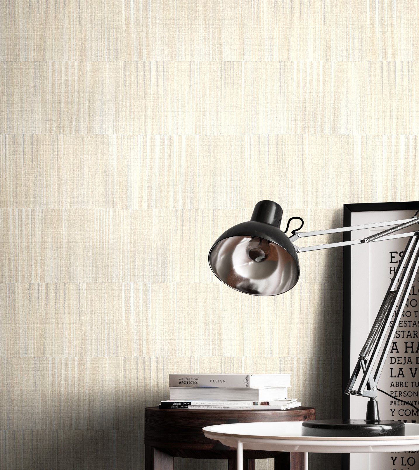 Newroom Vliestapete, Beige Tapete Modern Muster - Mustertapete Retro Creme Weiß Geometrisch Grafisch Linien Verlauf für Wohnzimmer Schlafzimmer Küche