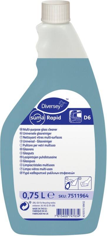 Suma Glasreiniger Rapid D6 Flüssig Blau 750 ml