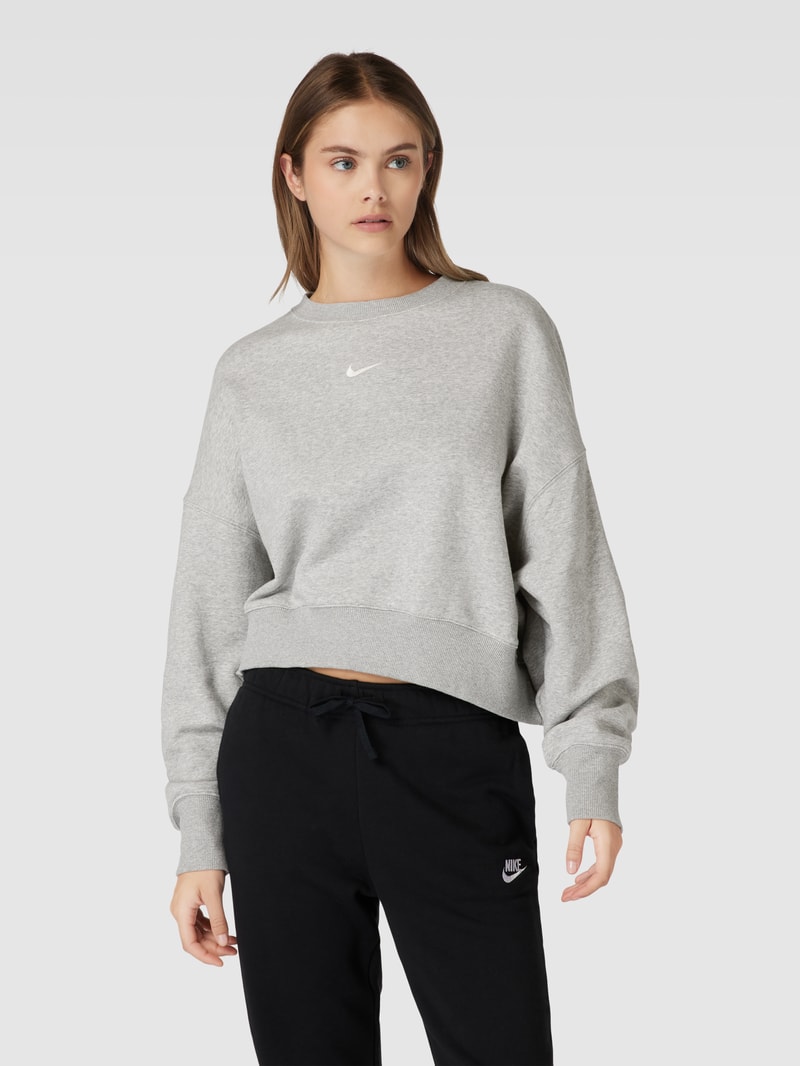 Cropped Sweatshirt mit Label-Stitching in dunkelgrau