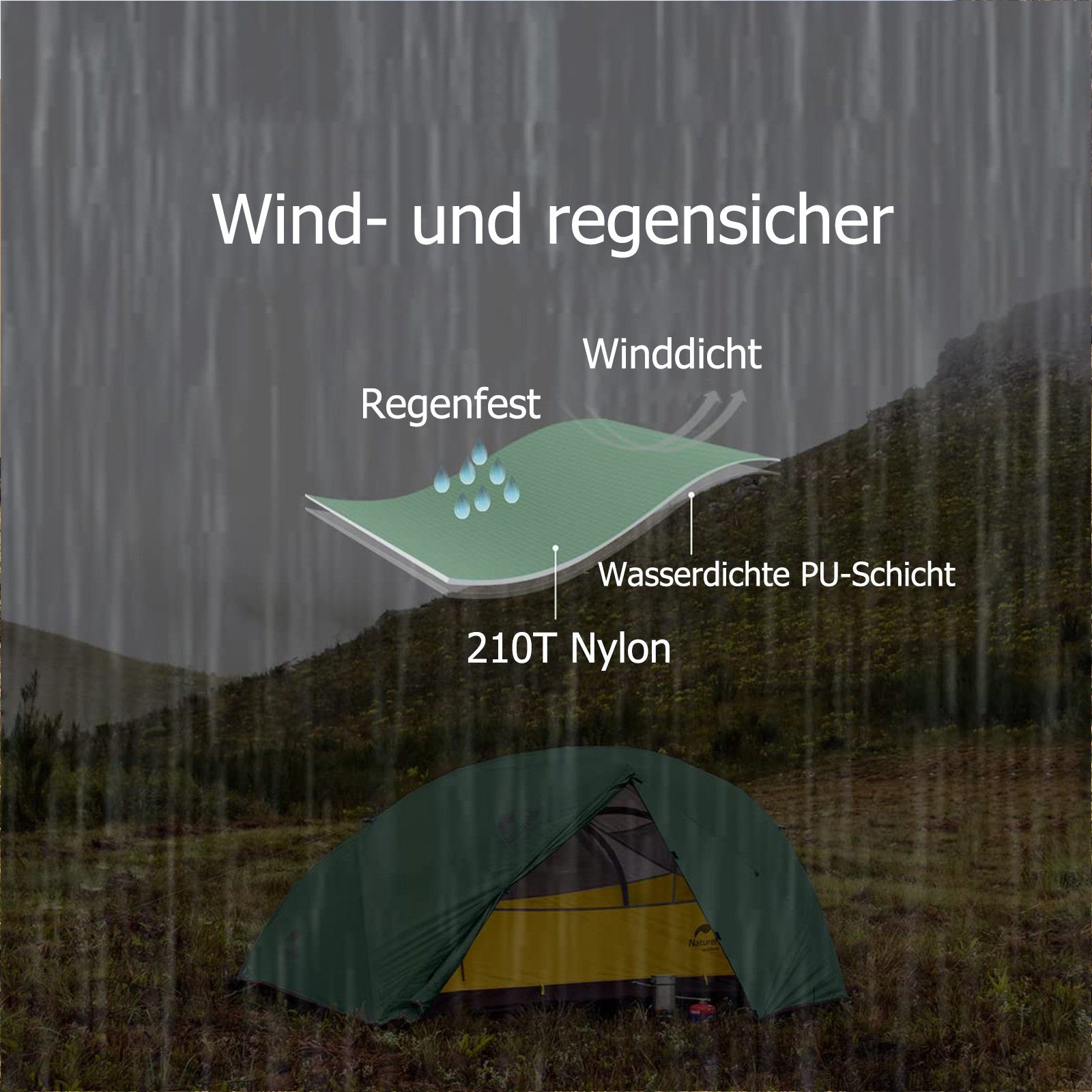 Naturehike Kuppelzelt Wasserdicht Ultraleichtes Zelt für Camping Rucksackreisen und Klettern, Personen: 2, 210 x 85 x 95 cm