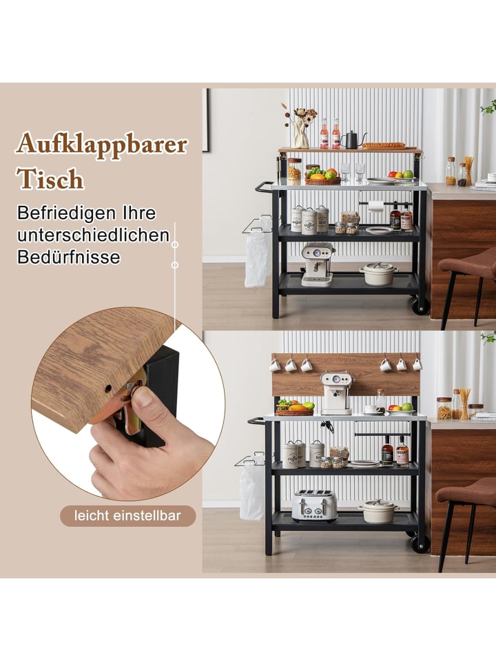COSTWAY Grillwagen mit aufklappbarem Tisch in Schwarz günstig kaufen onesize