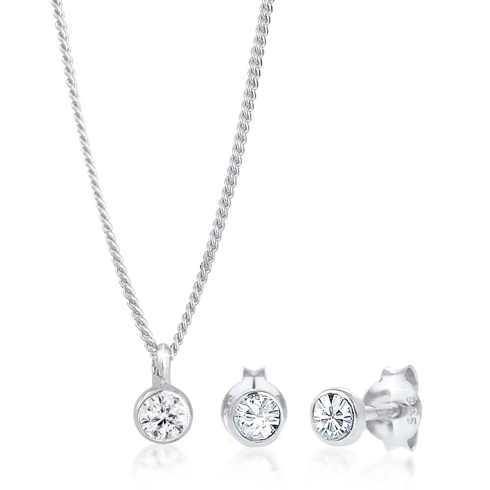 Elli Elli Ensemble de Bijoux Femmes Basique Solitaire Pendentif Set Clous d'oreilles a Bijoux