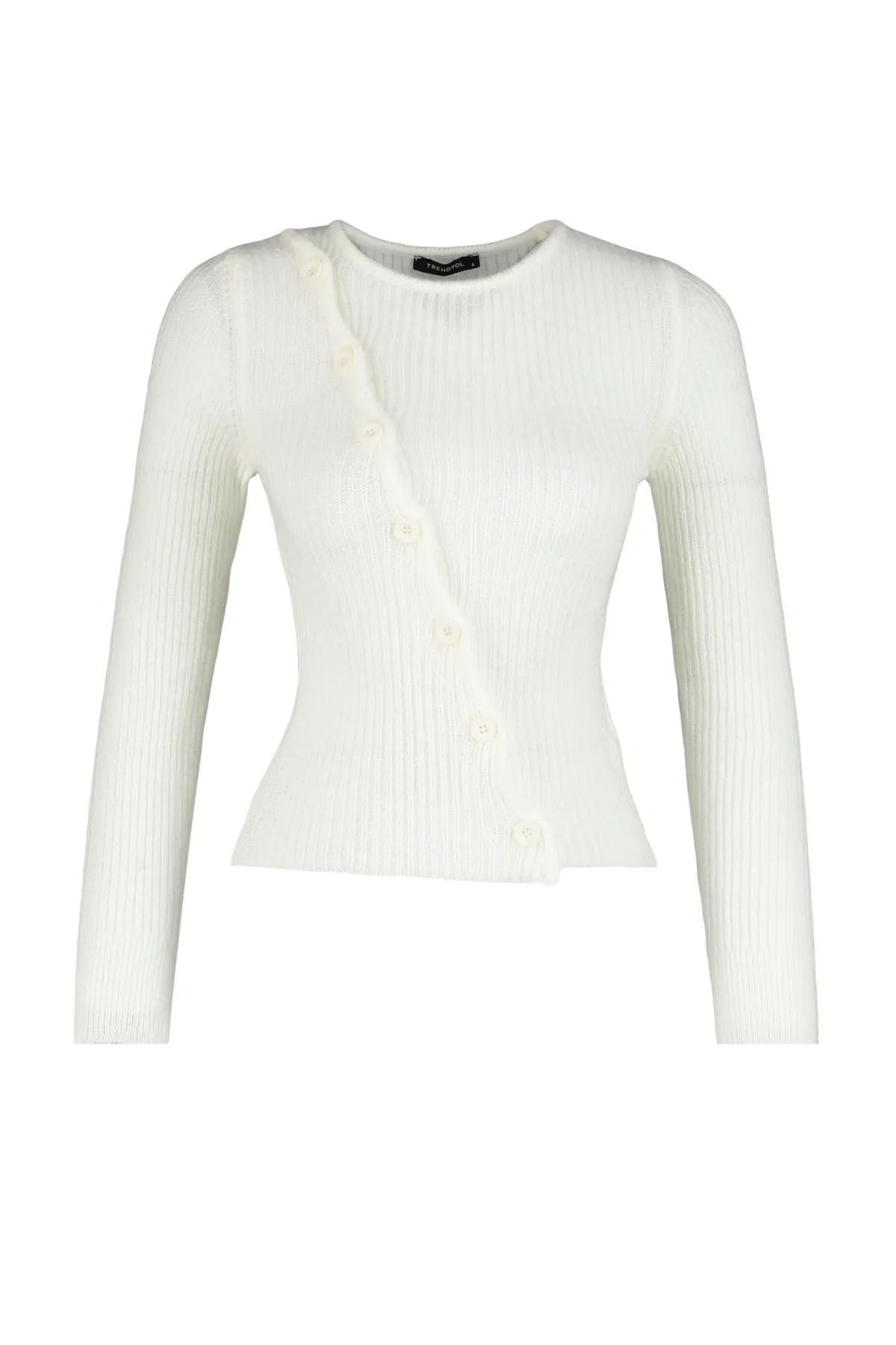 Trendyol Collection  Weißer, weich strukturierter Pullover mit Knöpfen TWOAW24KZ01079