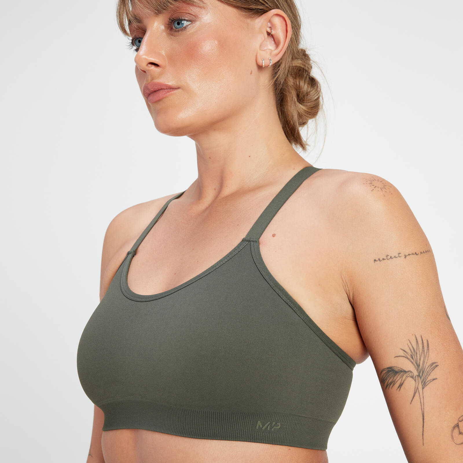 Brassière de sport sans coutures à dos croisé MP Rest Day pour femmes – Vert taupe