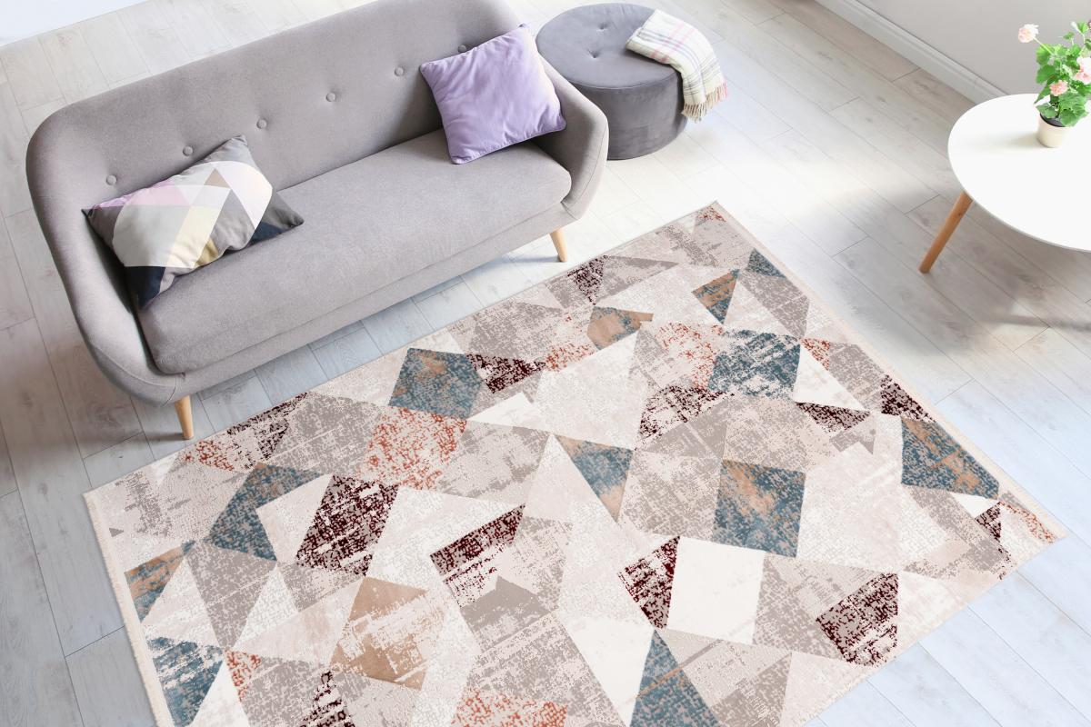 megusta Fransenteppich Grau / Lachsrosa 80cm x 150cm