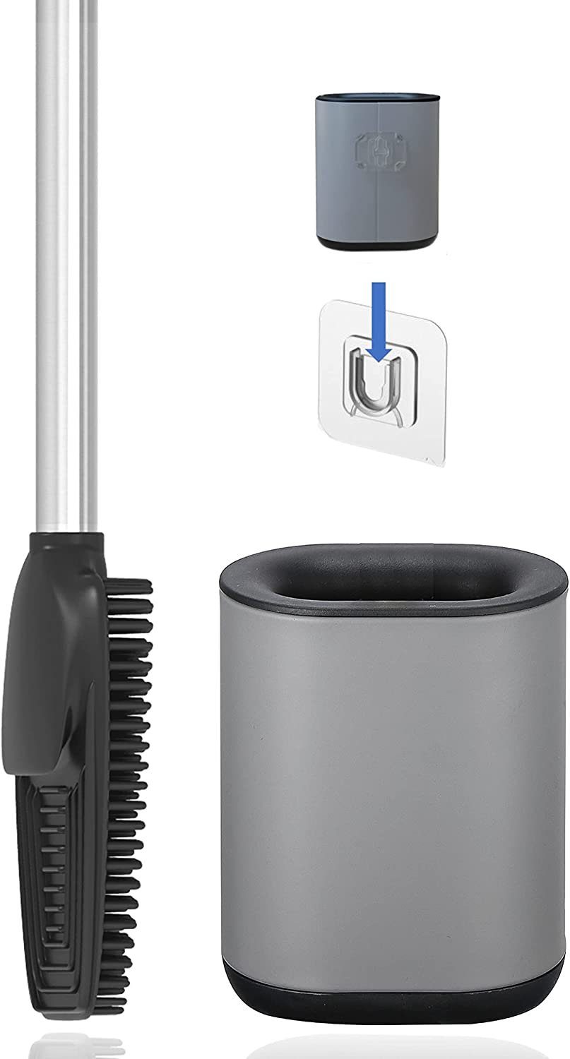 Arteneur WC-Reinigungsbürste 3in1 Toilettenbürste aus Silikon mit WC Bürsten Halter, Badezimmer, Gästebad, WC, WC Bürste ist auswechselbar, rostfrei, WC-Bürstenhalter inkl. WC Bürste+Stiel