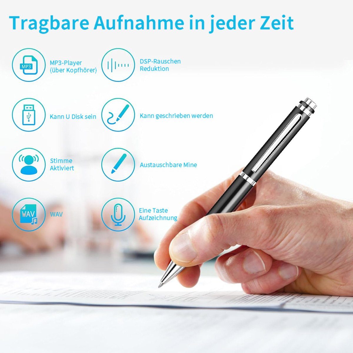 Yoyaxi 64GB Sprachrekorder, 23 Stunden Batterielaufzeit, Sprachaktivierung tragbarer CD-Player (intelligente Geräuschreduzierung, Dateiübertragung auf den Computer)
