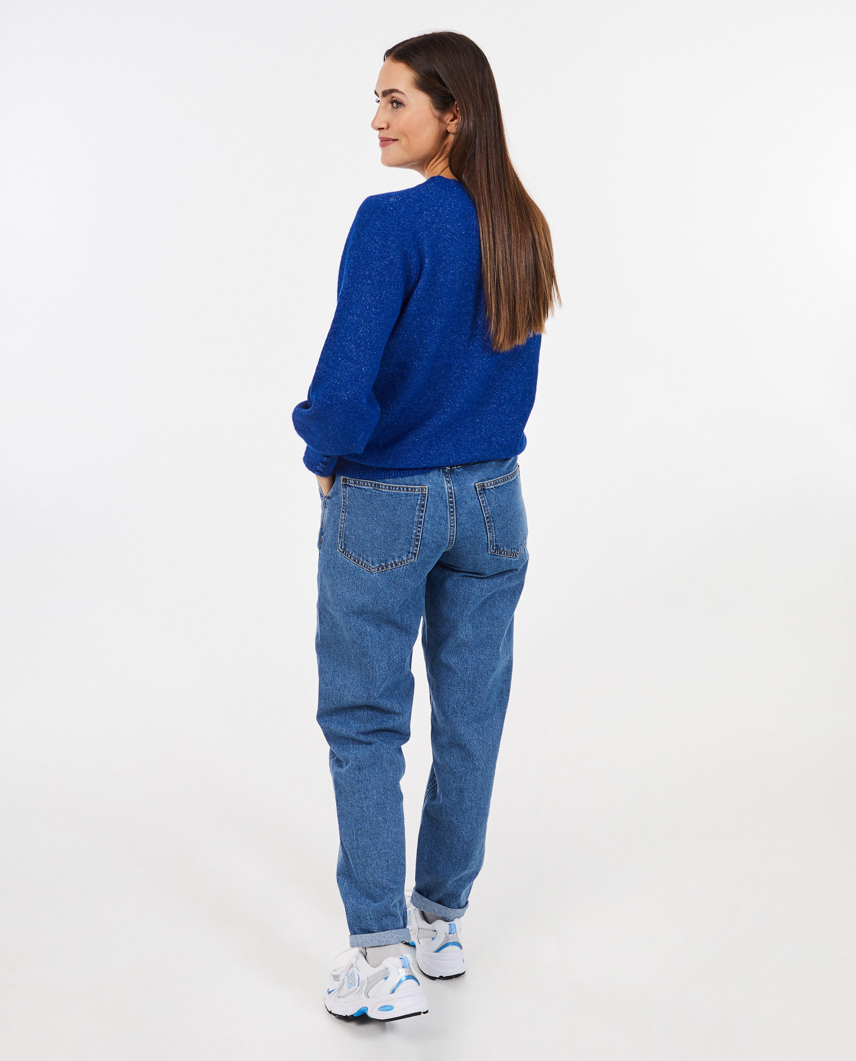 Blugi Sora Blue, croială lejeră, albastru închis