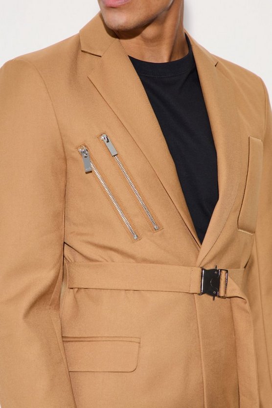 Einreihiger Skinny Blazer mit Wickel-Gürtel