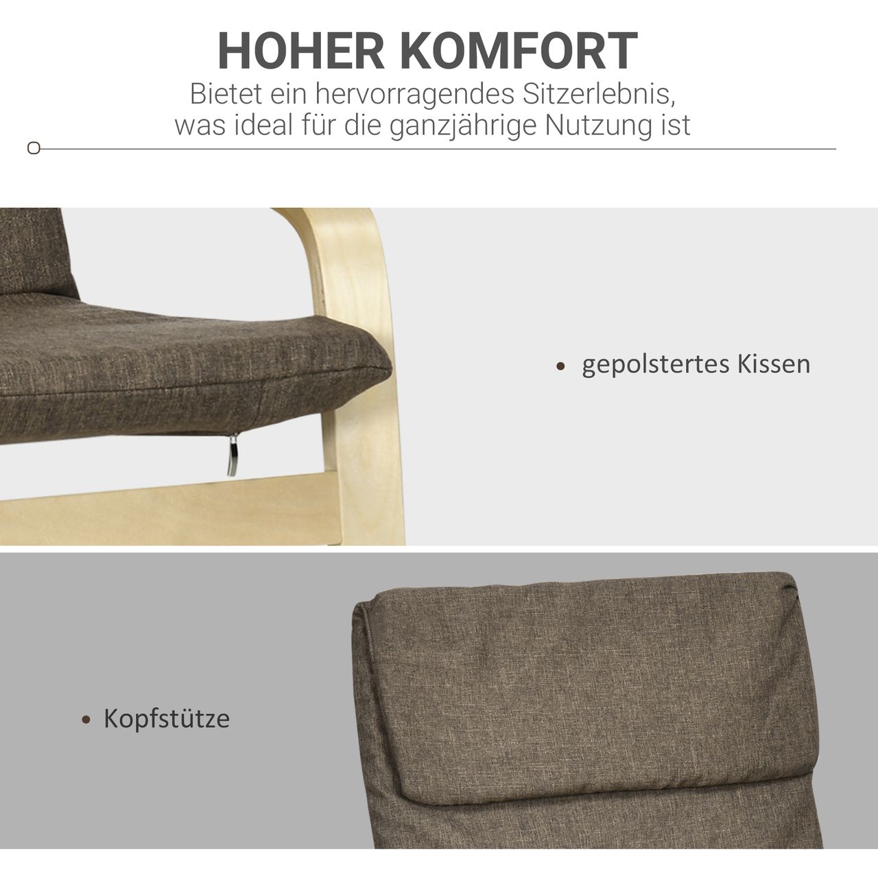 HOMCOM Relaxsessel Ruhesessel mit Armlehne Leinenbezug Holzgestell Braun
