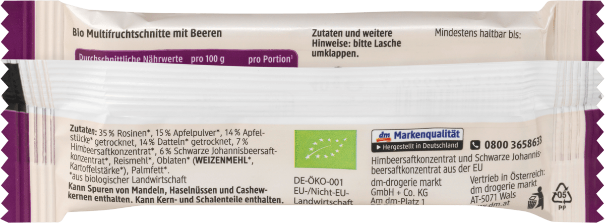 Fruchtriegel, Himbeer Cassis, 40 g