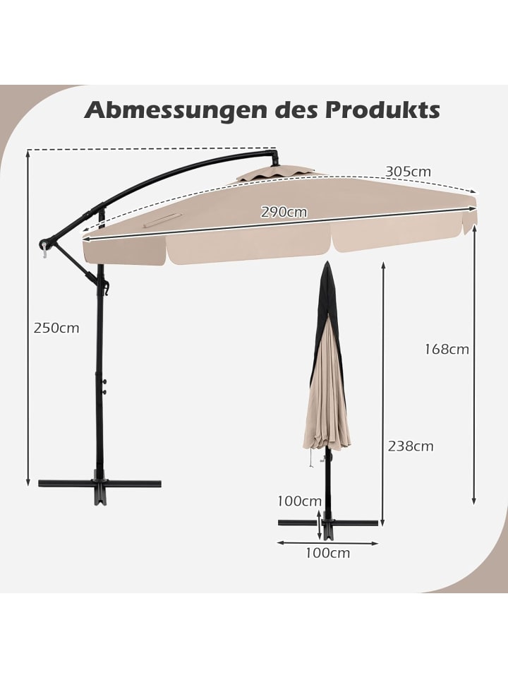 COSTWAY Sonnenschirm 300 cm, inkl. Schutzhülle in Beige günstig kaufen onesize