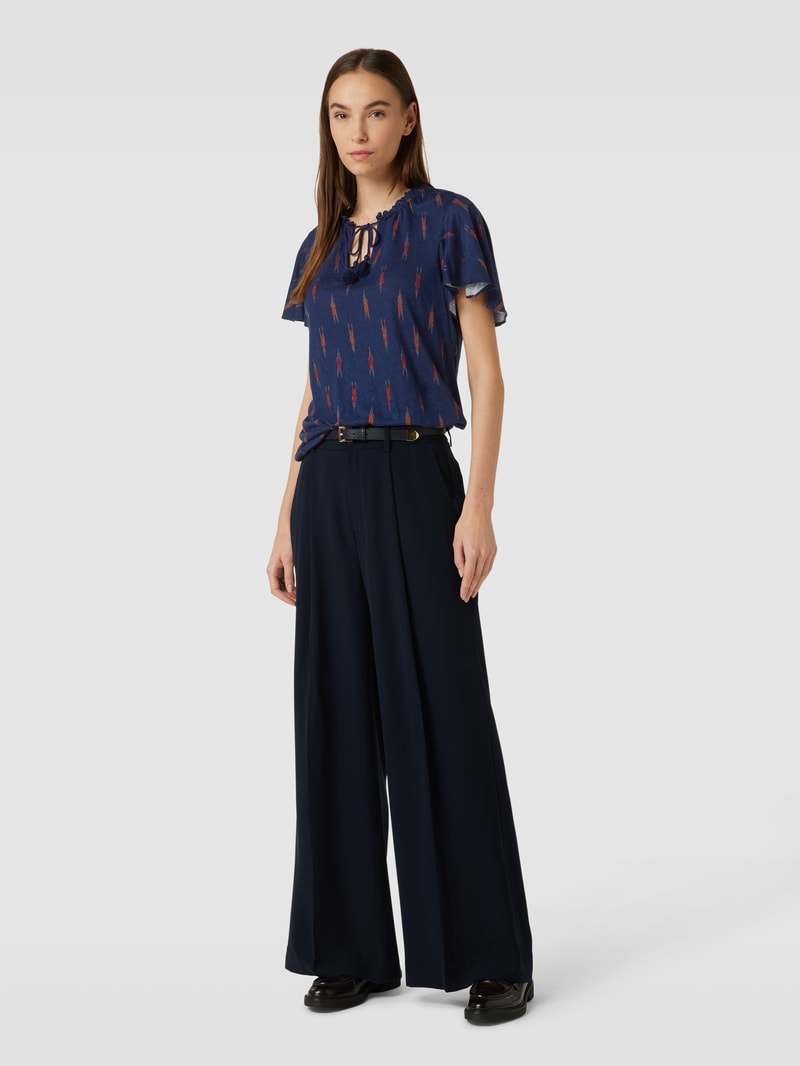 Bluse aus Leinen-Mix mit Allover-Muster Modell 'YOHANNIS' in marineblau