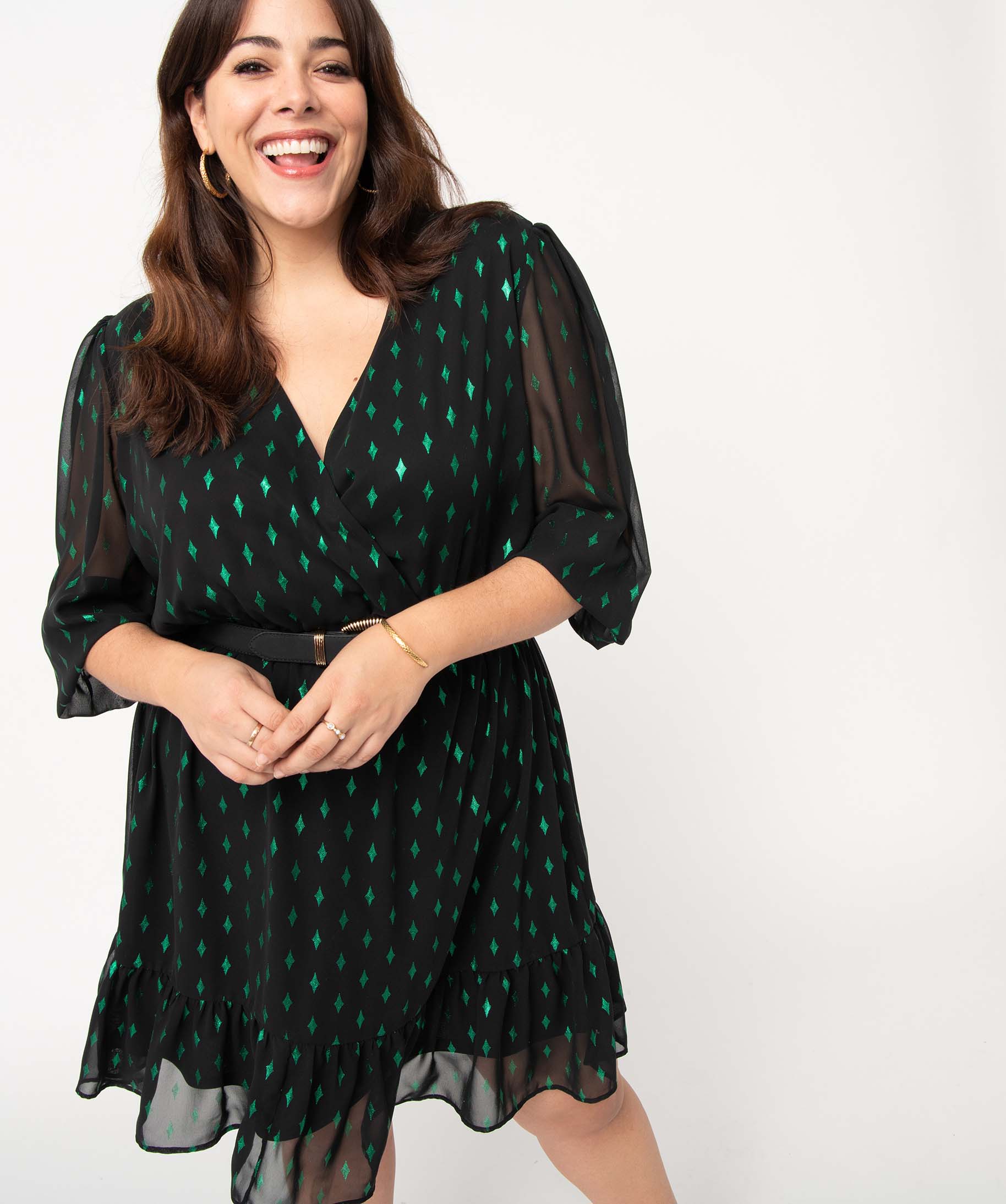 Robe femme grande taille à manches 3/4 avec motifs scintill... vert | GEMO