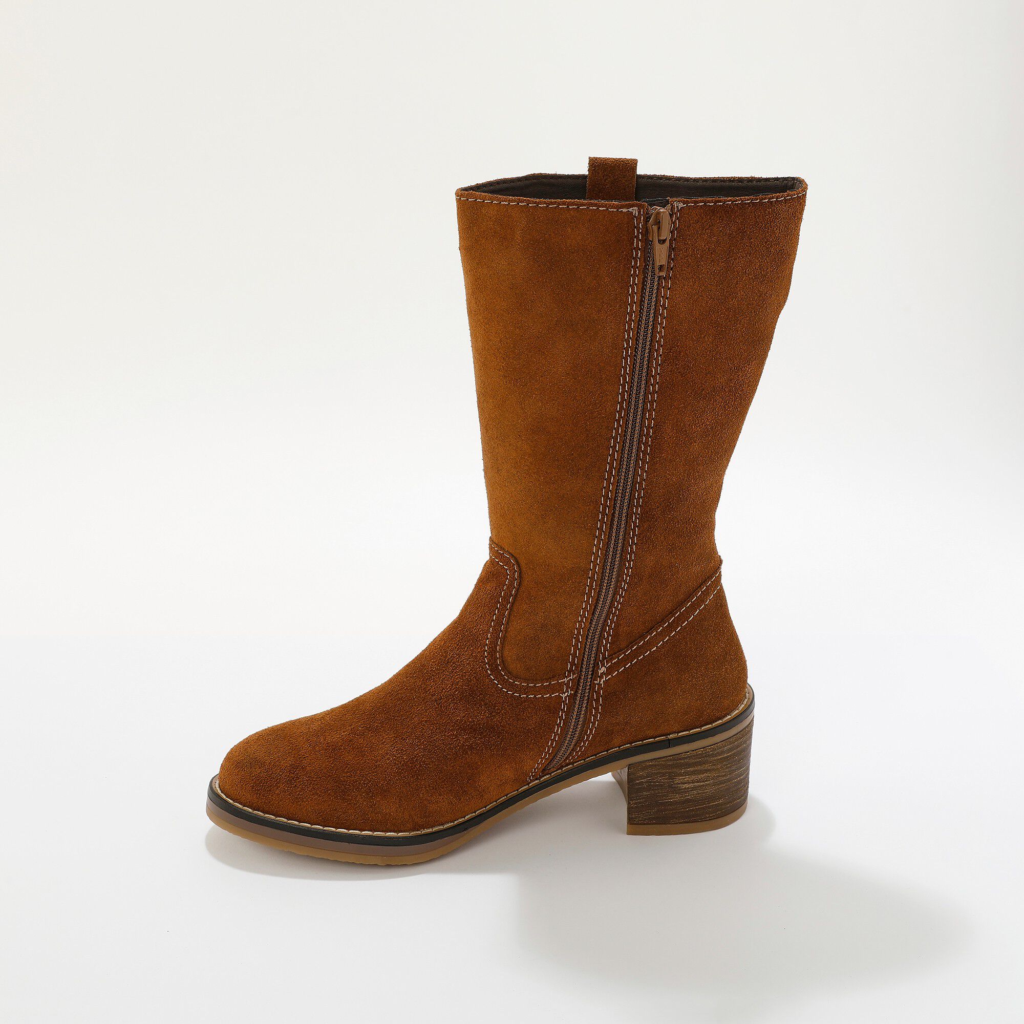 Bottes mi-hautes en croûte de cuir à talon