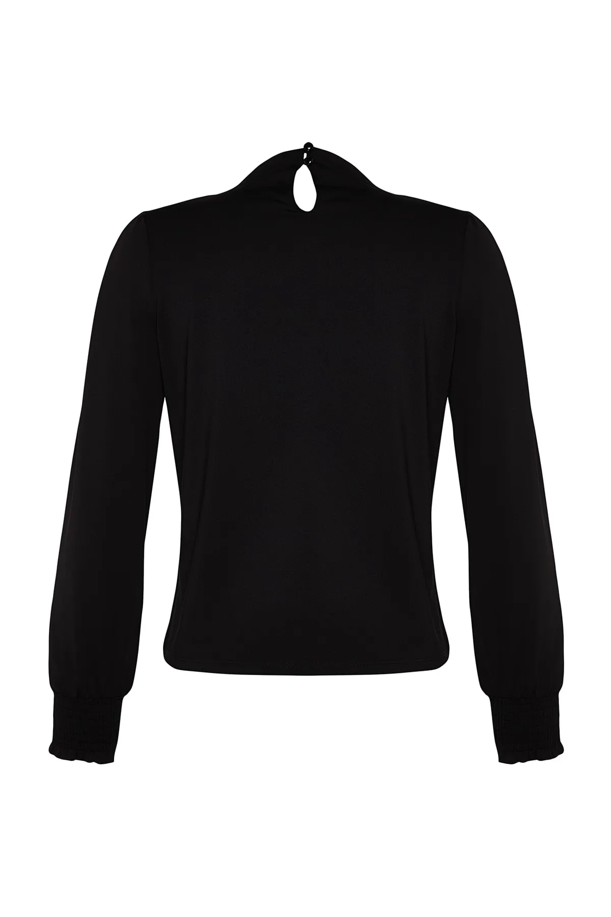 Trendyol Collection  Schwarze, hochgeschlossene, reguläre Passform, flexible Strickbluse mit Gipe-Detail und TWOAW24BZ00022