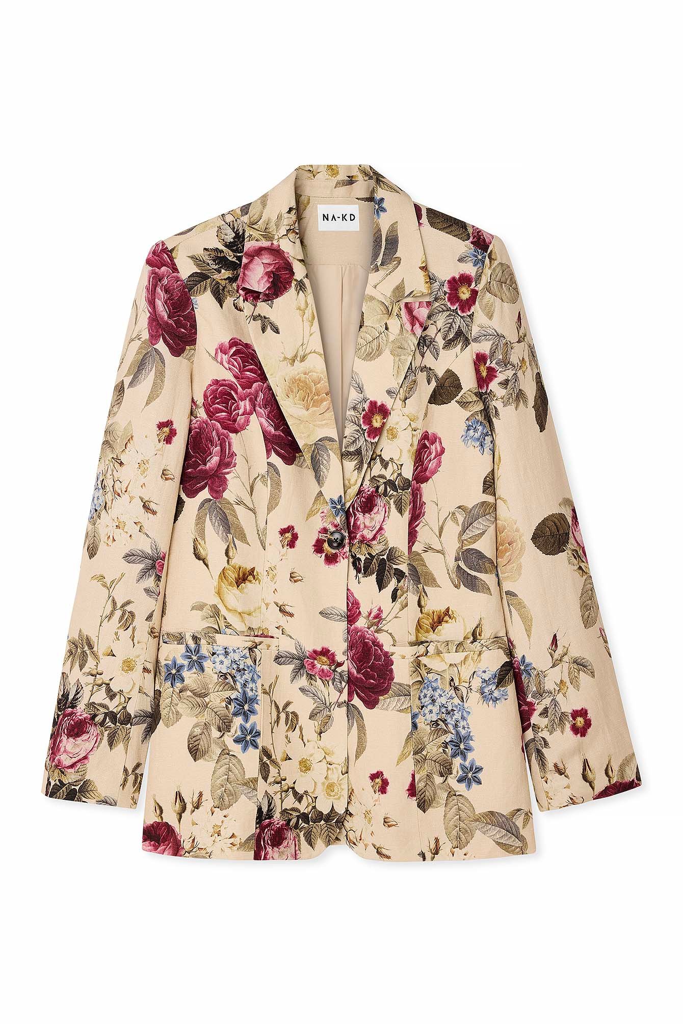Gerade geschnittener Blazer aus Leinen-Mix mit Print