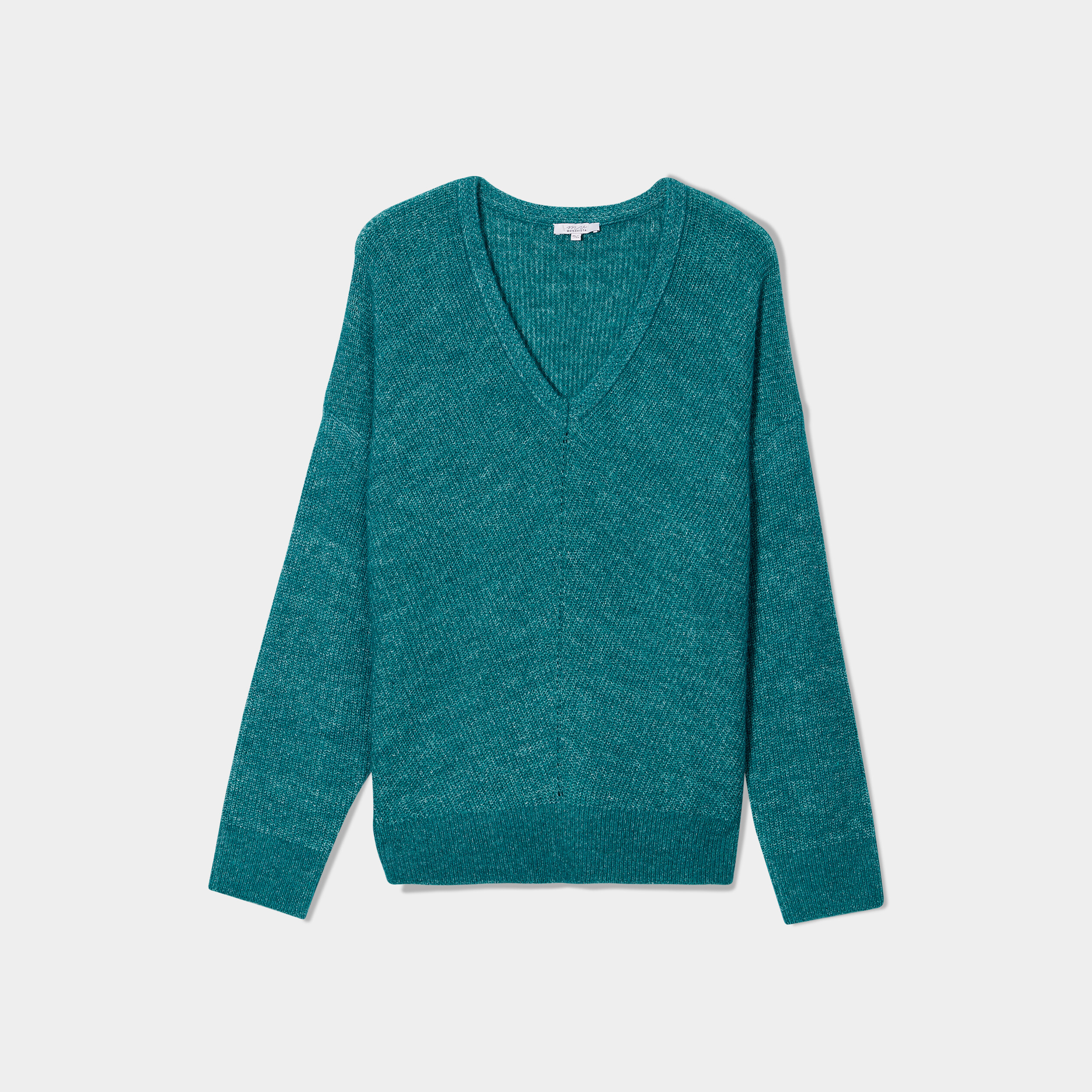 Pull manches chauves-souris col en V bleu canard femme grande taille | La Halle
