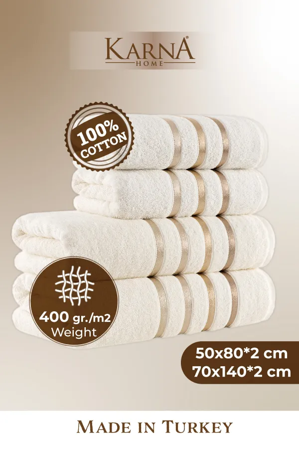 Karna Home  Bale 4-teiliges Badetuch-Set Creme
