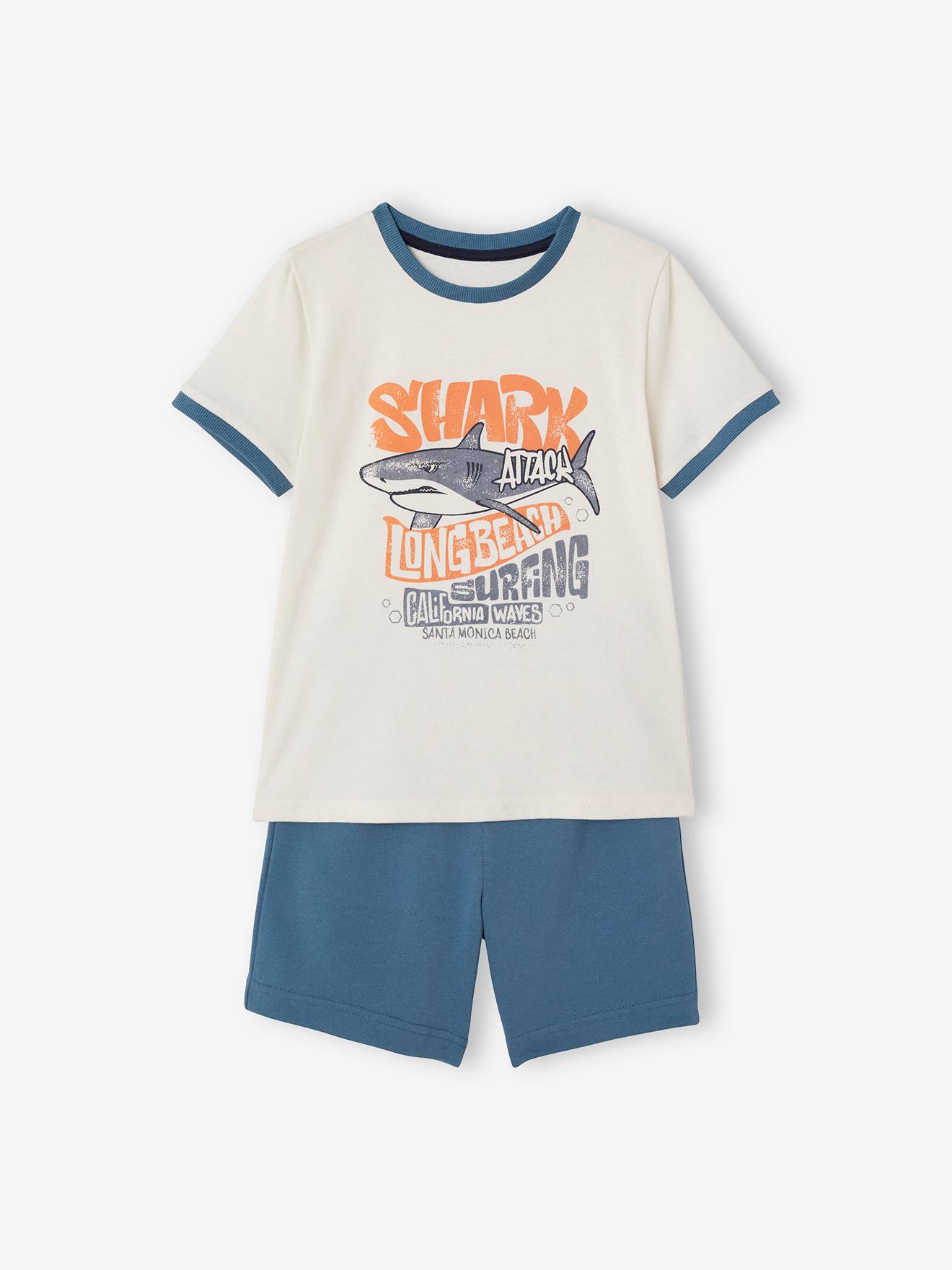 Ensemble tee-shirt et short requin garçon bleu canard